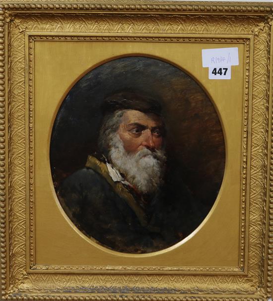 Victorian School, oil on mill board, portrait of a bearded man, 28 x 25cm